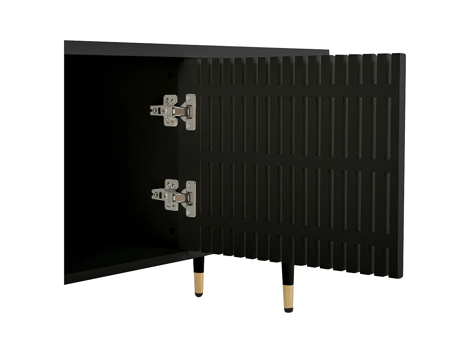 Meuble TV noir - Meuble TV à 4 portes avec structure en treillis - touches dorées et pieds réglables