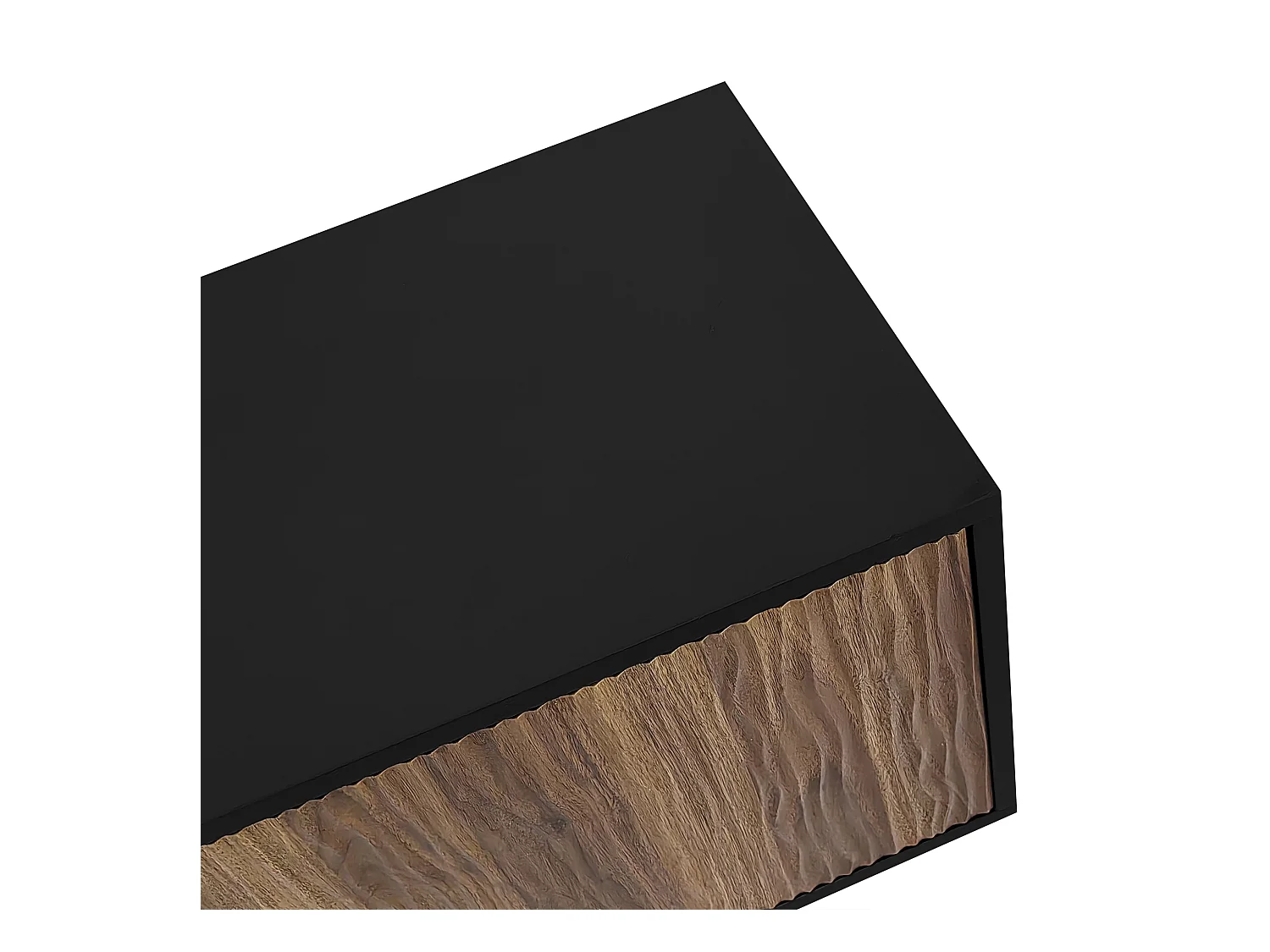 Meuble TV noir et bois - Meuble TV avec 2 portes et 3 tiroirs - poignées à anneaux dorés et motif ondulé