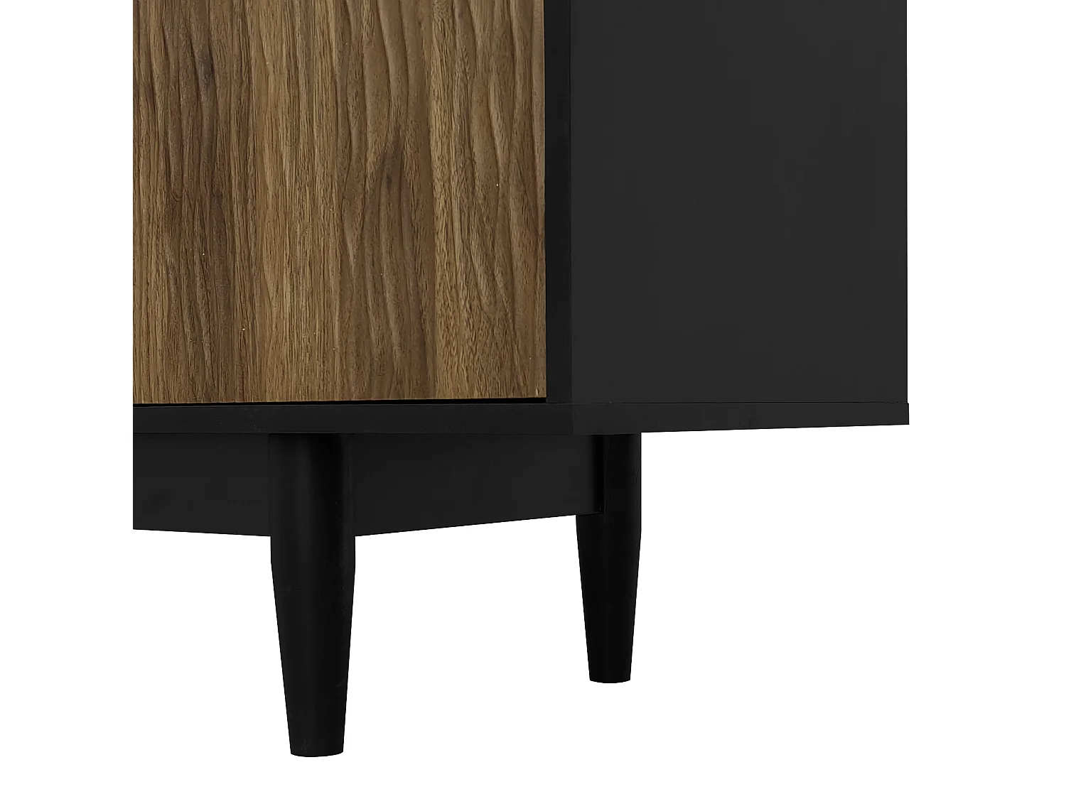 Suporte para TV preto e madeira - Suporte para TV com 2 portas e 3 gavetas - Puxadores dourados e padrão ondulado