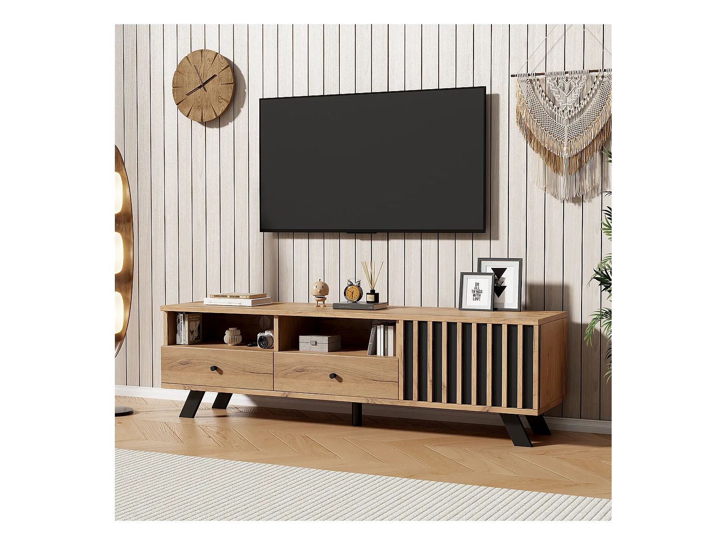 Mobile TV in legno - Mobile TV con 2 cassetti e 1 anta - spazio aperto