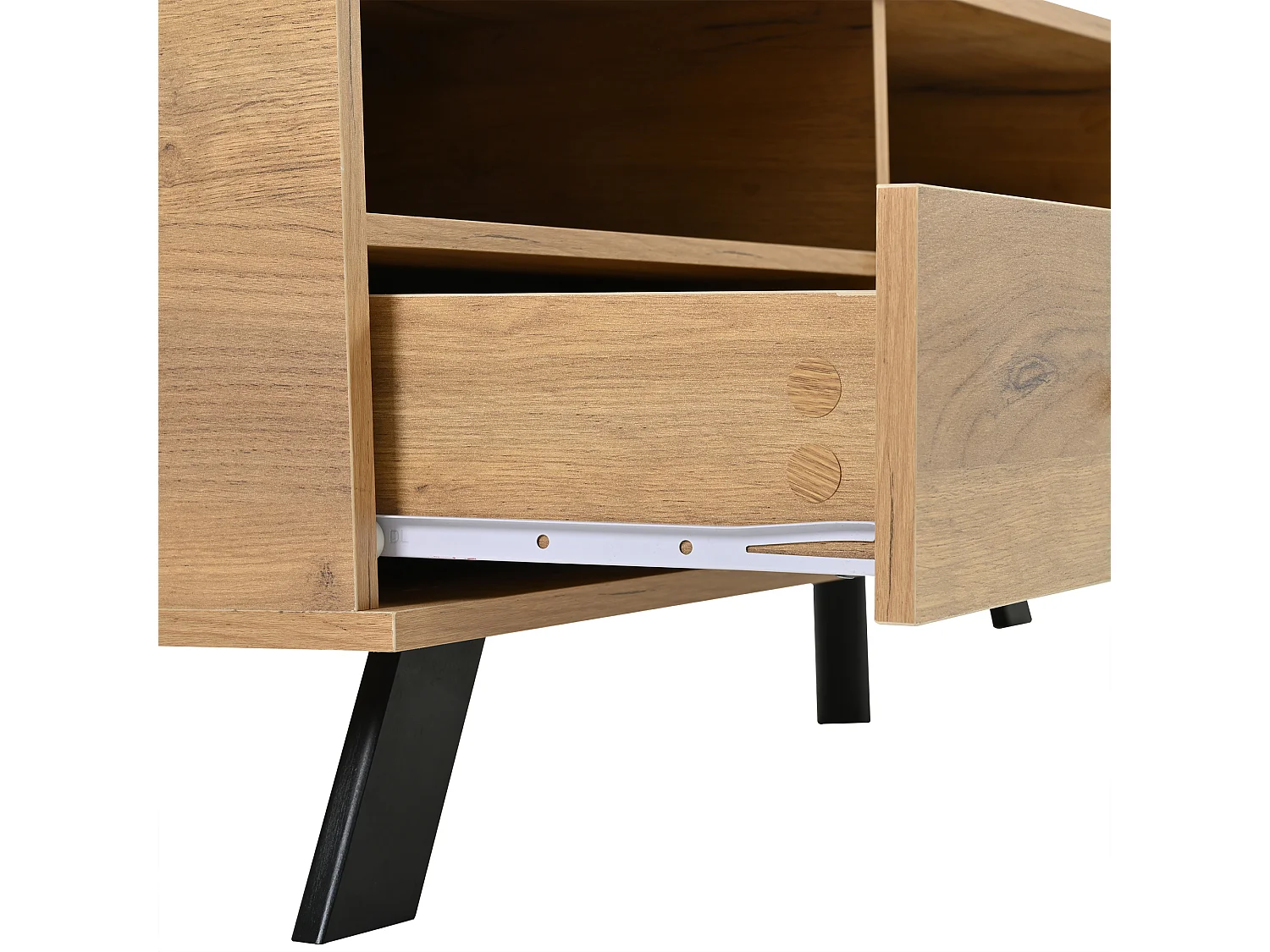 TV-Schrank aus Holz – TV-Schrank mit 2 Schubladen und 1 Tür – offene Aufbewahrung