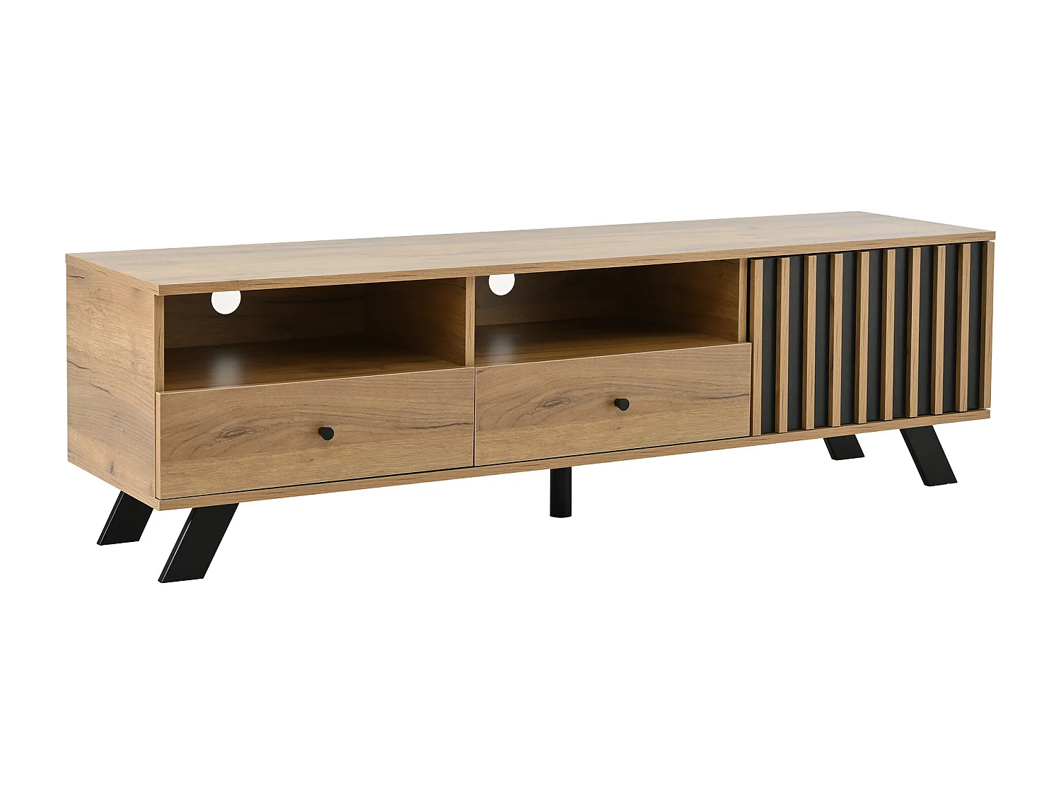 TV-Schrank aus Holz – TV-Schrank mit 2 Schubladen und 1 Tür – offene Aufbewahrung