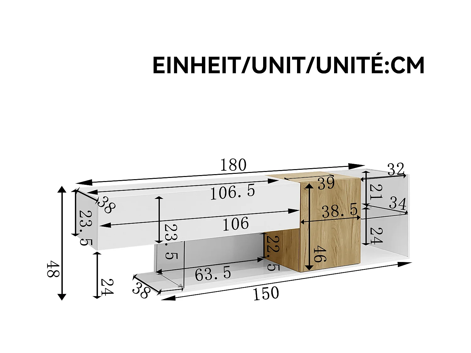 Meuble TV blanc brillant - Meuble TV avec 2 portes et 3 compartiments de rangement ouverts - etagères en verre