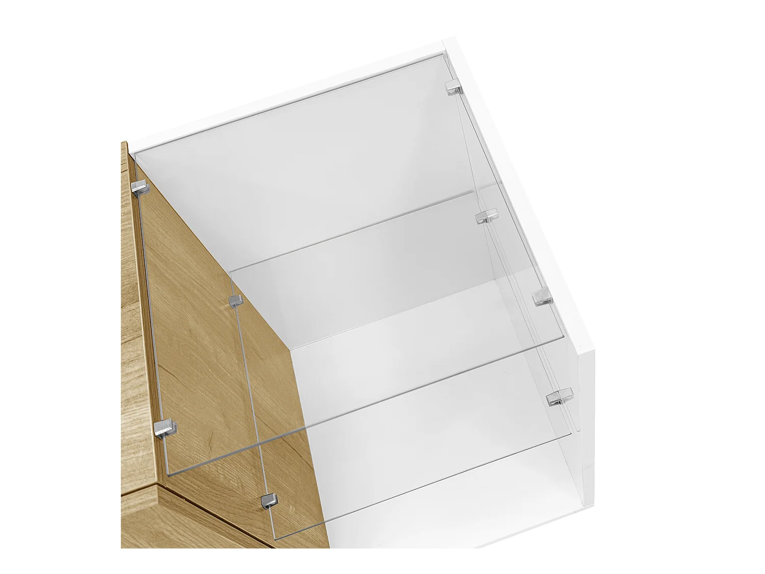 Meuble TV blanc brillant - Meuble TV avec 2 portes et 3 compartiments de rangement ouverts - etagères en verre