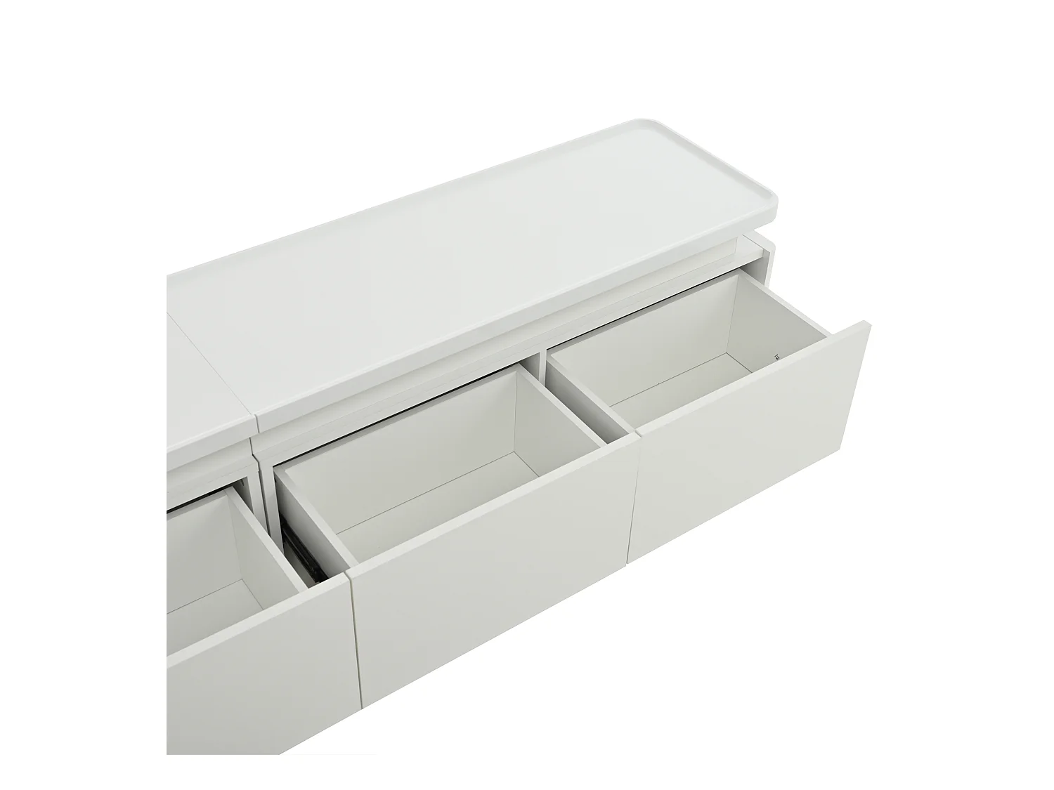 Meuble TV blanc brillant - Meuble TV avec éclairage LED et 4 tiroirs - compatible avec les téléviseurs d'environ 80 pouces