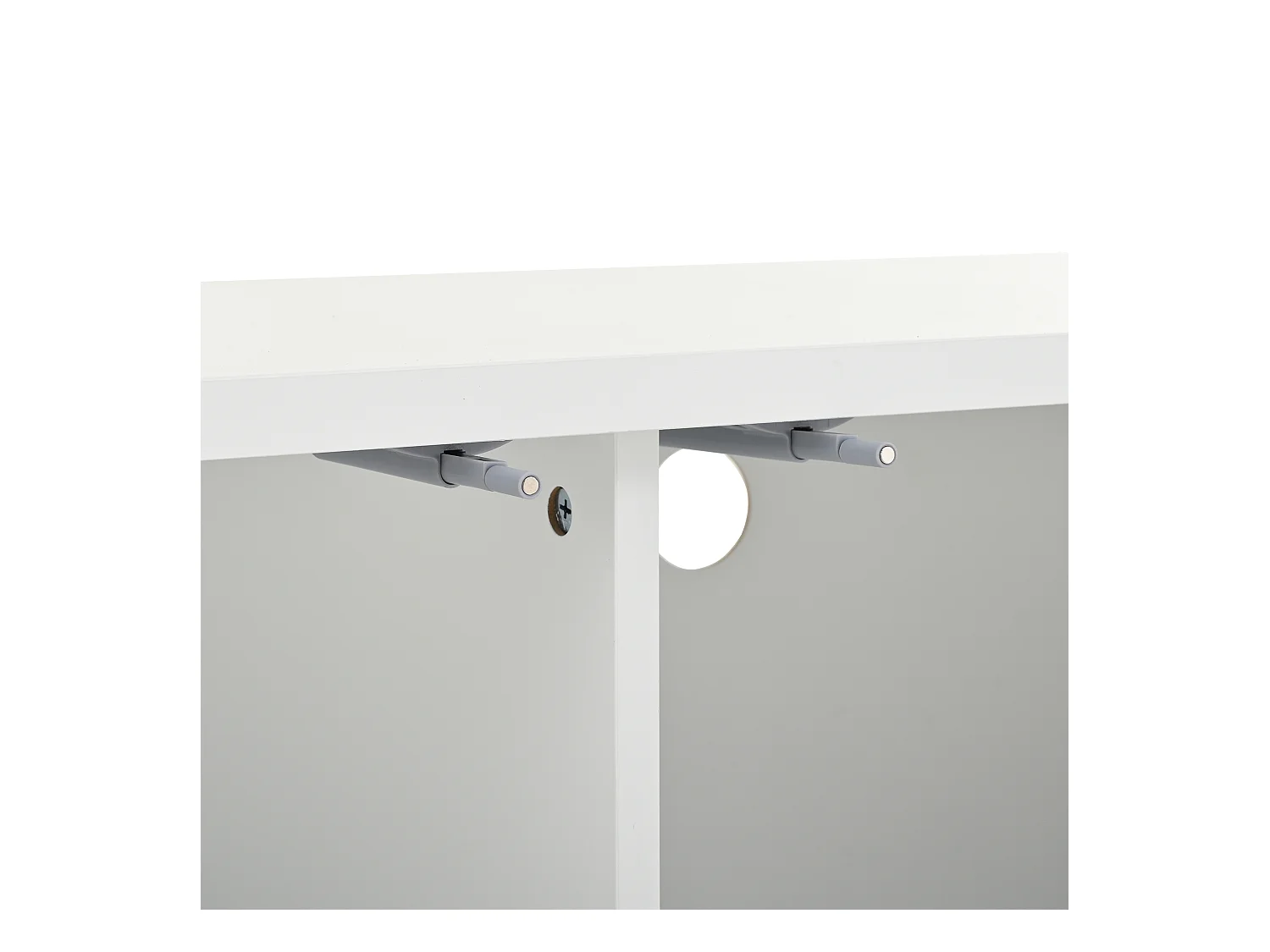 Meuble TV blanc - Meuble TV à 4 portes avec structure en treillis - touches dorées et pieds réglables