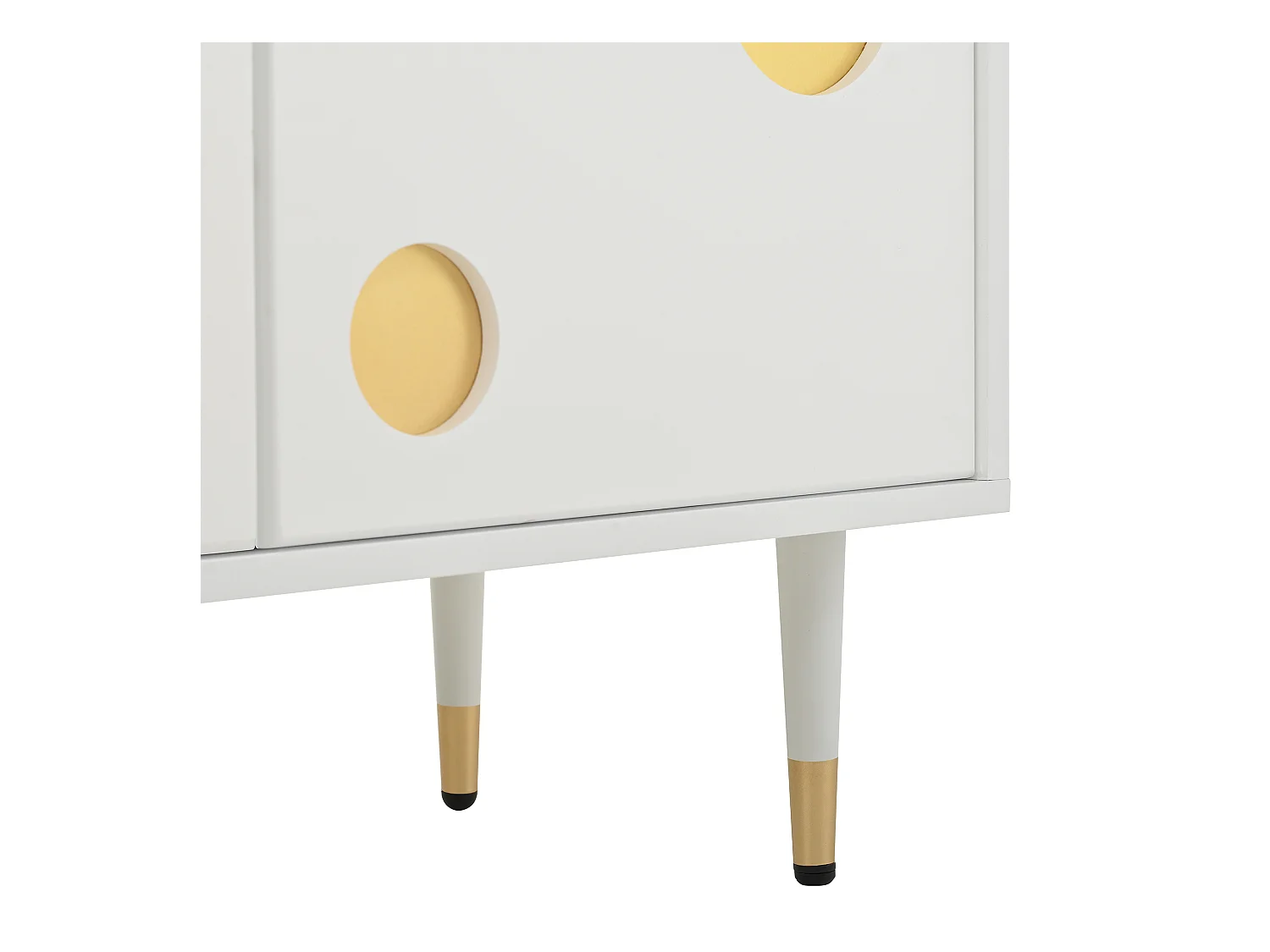 Meuble TV blanc - Meuble TV à 4 portes avec structure en treillis - touches dorées et pieds réglables