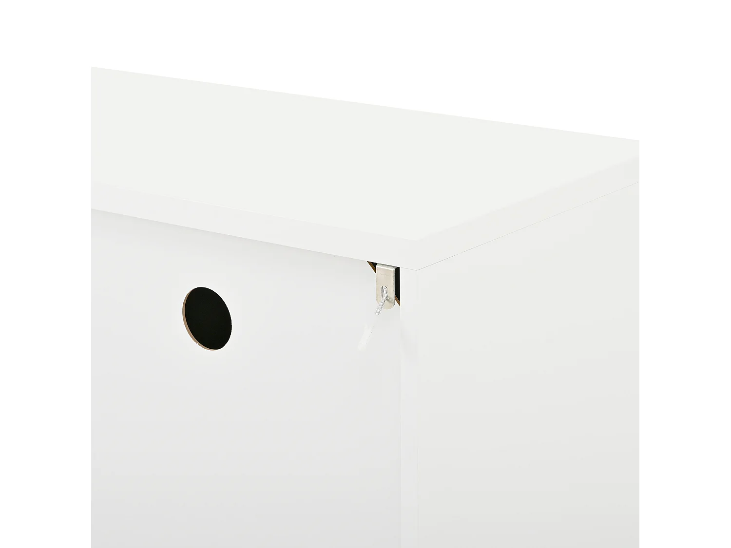 Biały stojak pod telewizor - szafka pod telewizor z 4 drzwiami z kratownicą - złote akcenty i regulowane nóżki