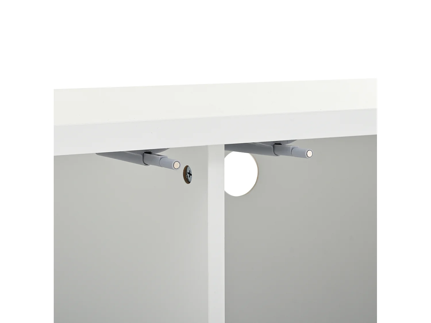 Biały stojak pod telewizor - szafka pod telewizor z 4 drzwiami z kratownicą - złote akcenty i regulowane nóżki