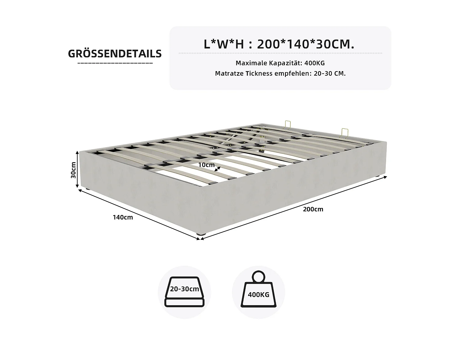 Lit coffre 140 x 200 cm - Lit adulte sans tête de lit - velours beige - matelas non inclus