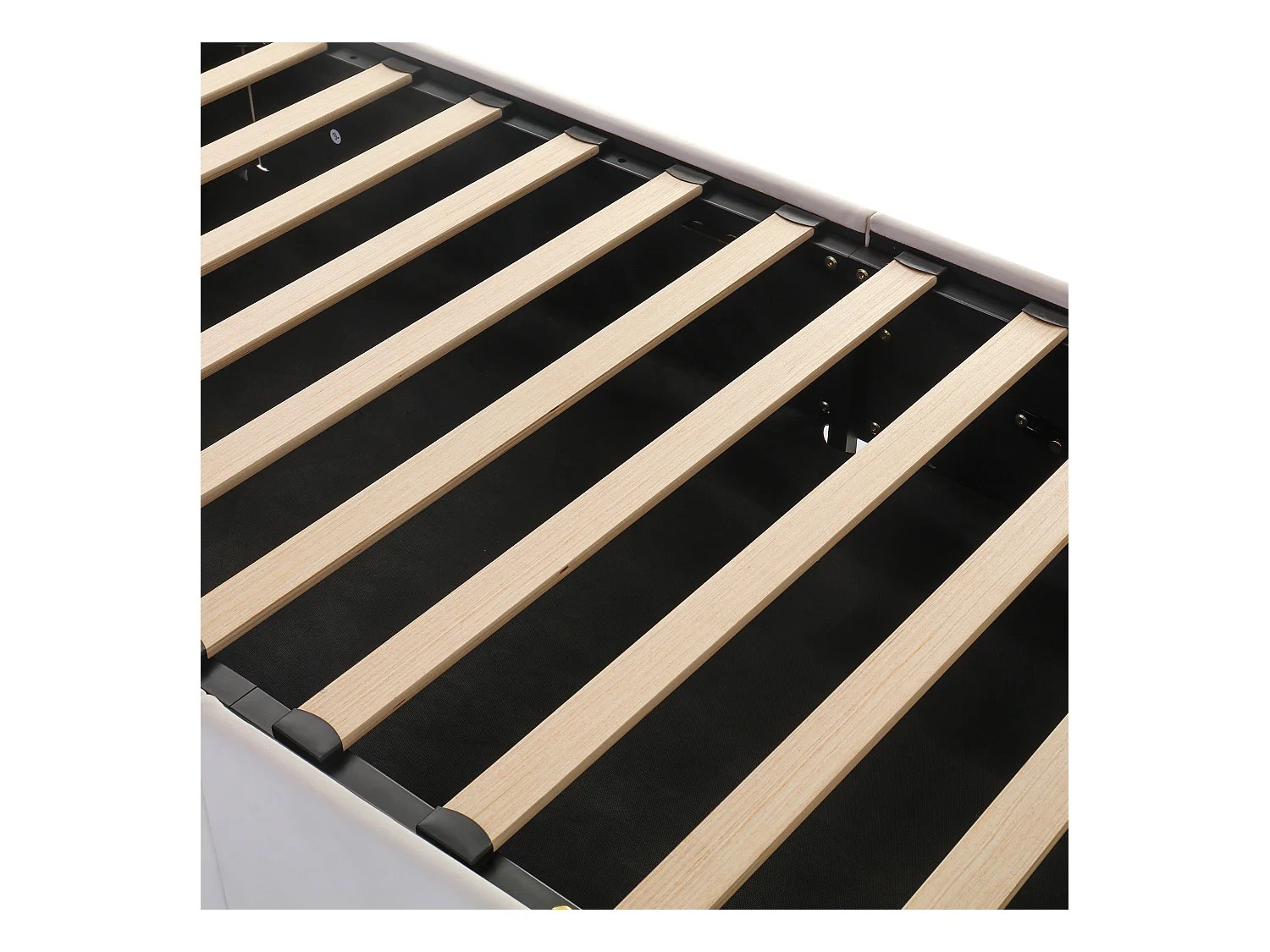 Lit coffre 90 x 200 cm - Lit enfant avec sommier à lattes et tête de lit semi-circulaire - velours beige