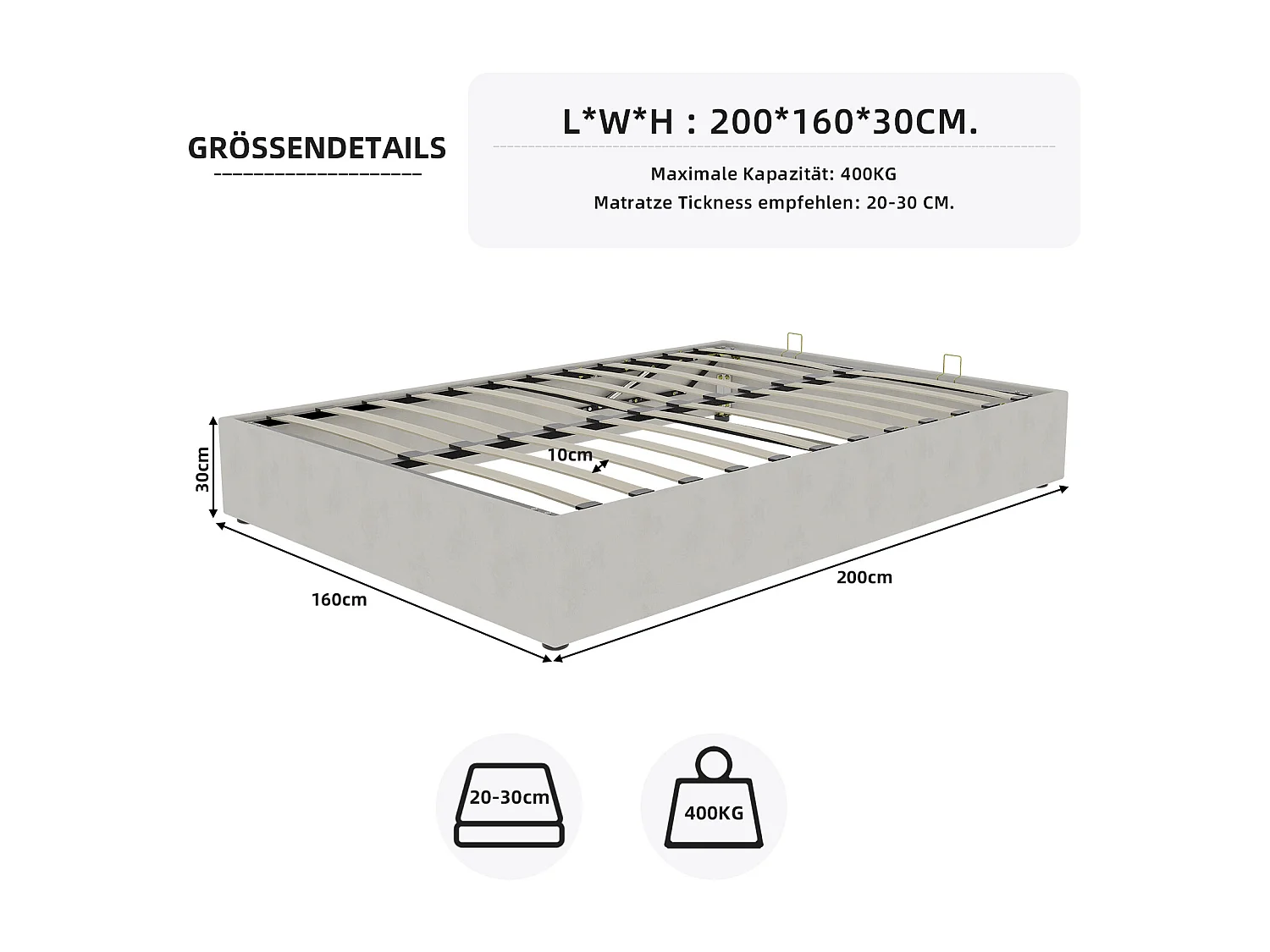 Lit coffre 160 x 200 cm - Lit adulte sans tête de lit - velours beige - matelas non inclus