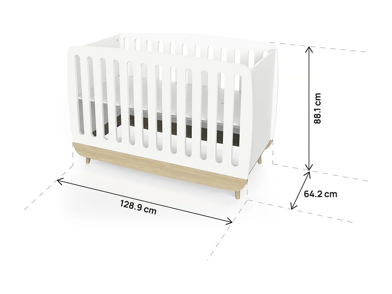 Cuna "Firmiana" - 60 x 120 cm - Blanco mate