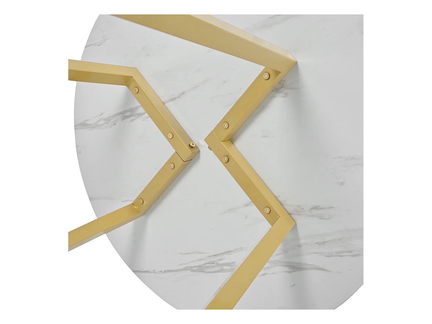 Table à manger blanc - Table à manger avec plateau en MDF et pieds en métal doré - décoration à motifs