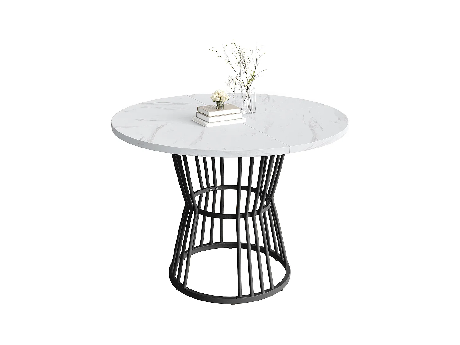 Table à manger blanc - Table à manger avec plateau en MDF et pieds en métal noir - décoration à motifs