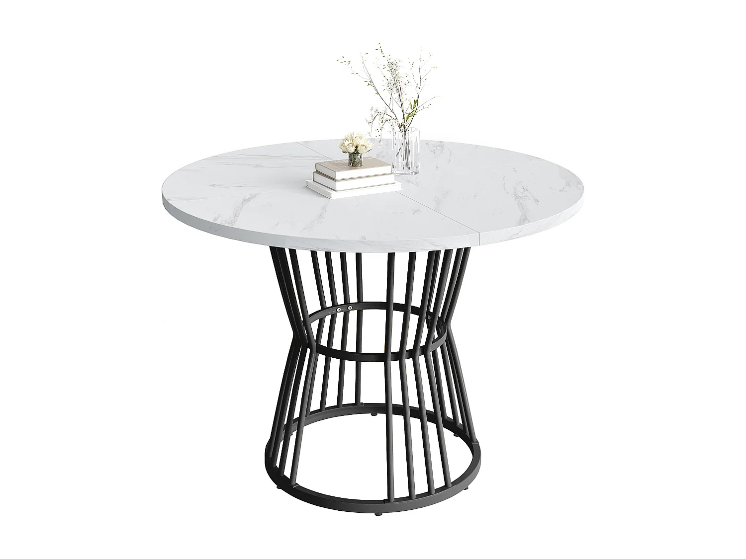 Table à manger blanc - Table à manger avec plateau en MDF et pieds en métal noir - décoration à motifs