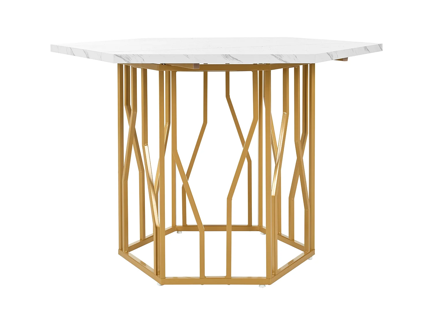 Table à manger blanc - Table à manger avec plateau hexagonal et structure en métal doré -  pour la salle à manger et le salon