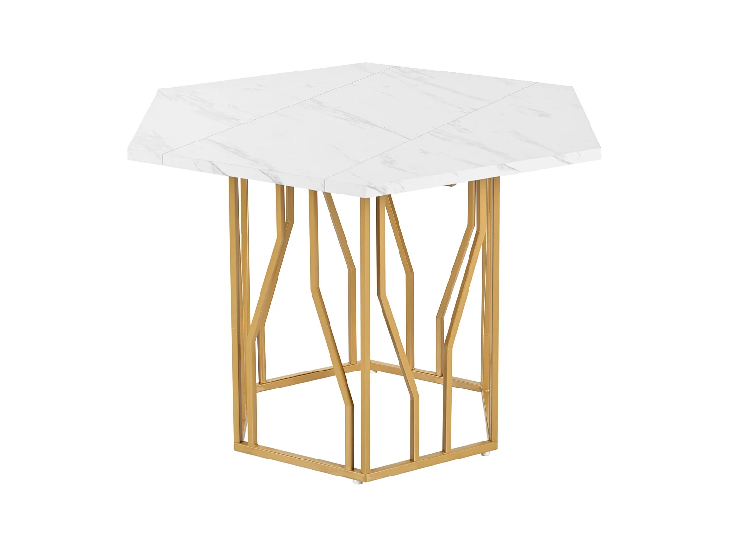 Table à manger blanc - Table à manger avec plateau hexagonal et structure en métal doré -  pour la salle à manger et le salon