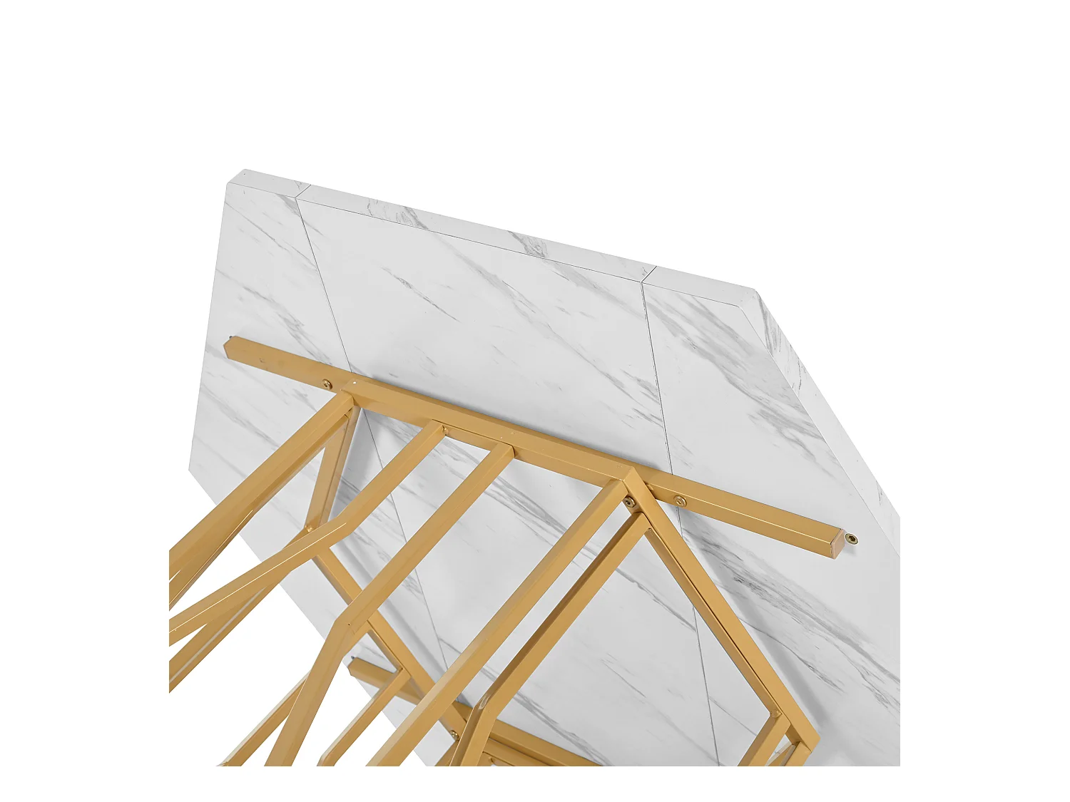 Table à manger blanc - Table à manger avec plateau hexagonal et structure en métal doré -  pour la salle à manger et le salon