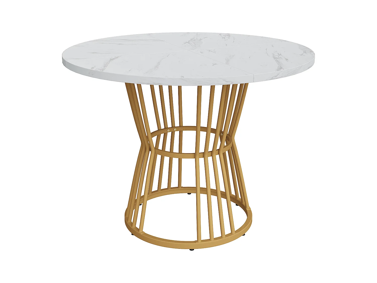 Table à manger blanc - Table à manger avec plateau en MDF et pieds en métal doré - décoration à motifs