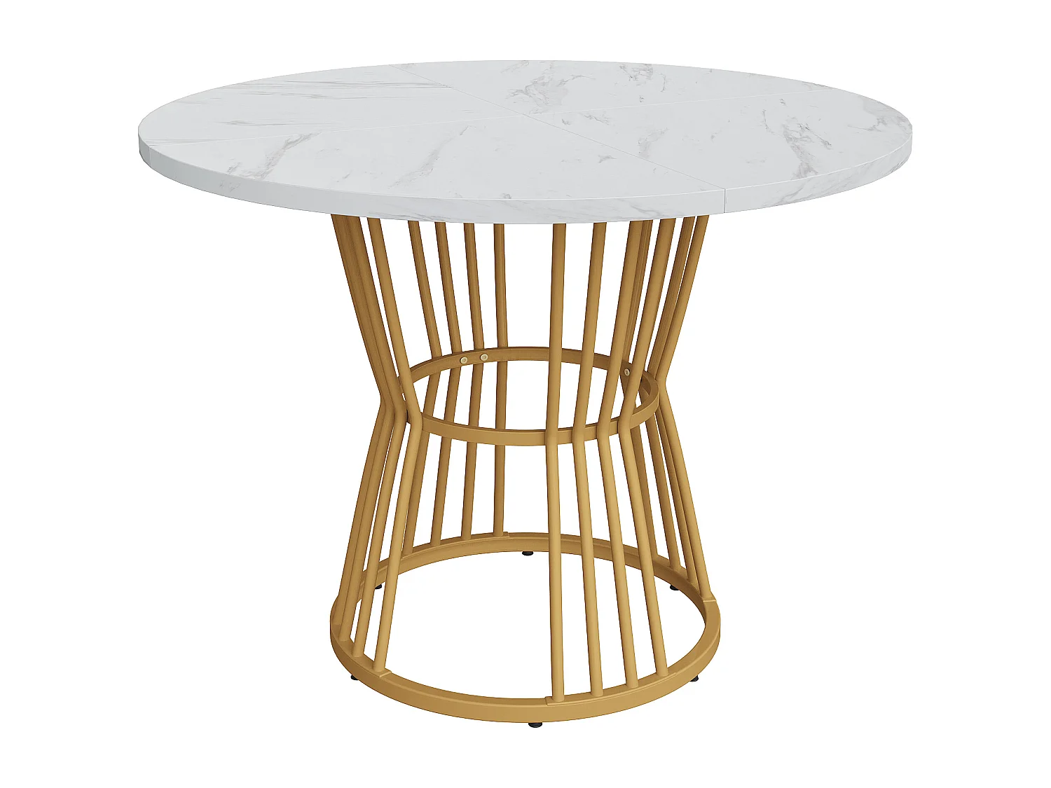 Table à manger blanc - Table à manger avec plateau en MDF et pieds en métal doré - décoration à motifs