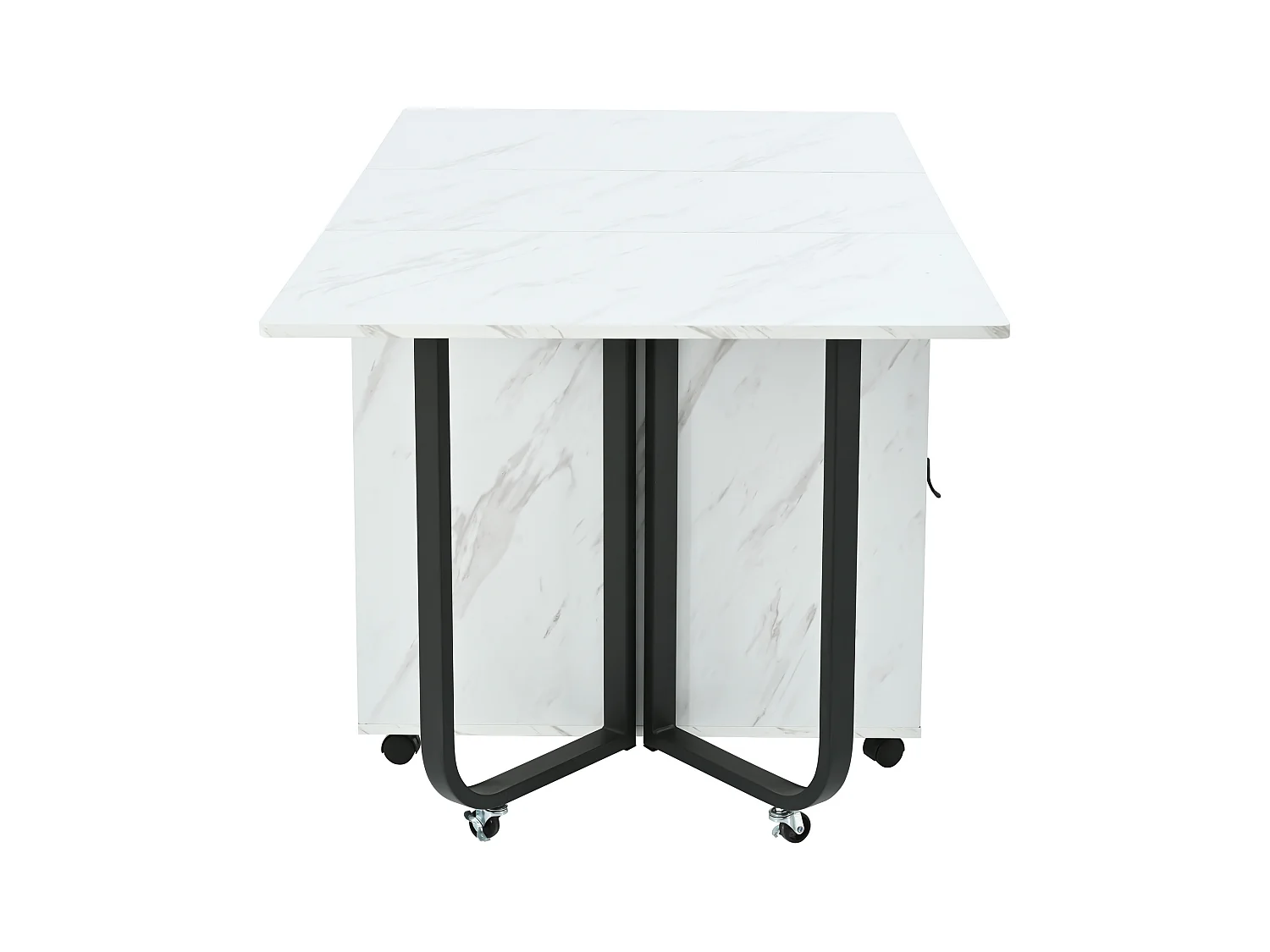 Table à manger blanc à roulettes - Table à manger pliante avec 2 tiroirs et 2 portes - 4 pieds noir