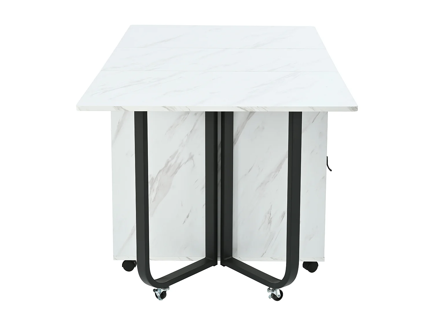 Table à manger blanc à roulettes - Table à manger pliante avec 2 tiroirs et 2 portes - 4 pieds noir