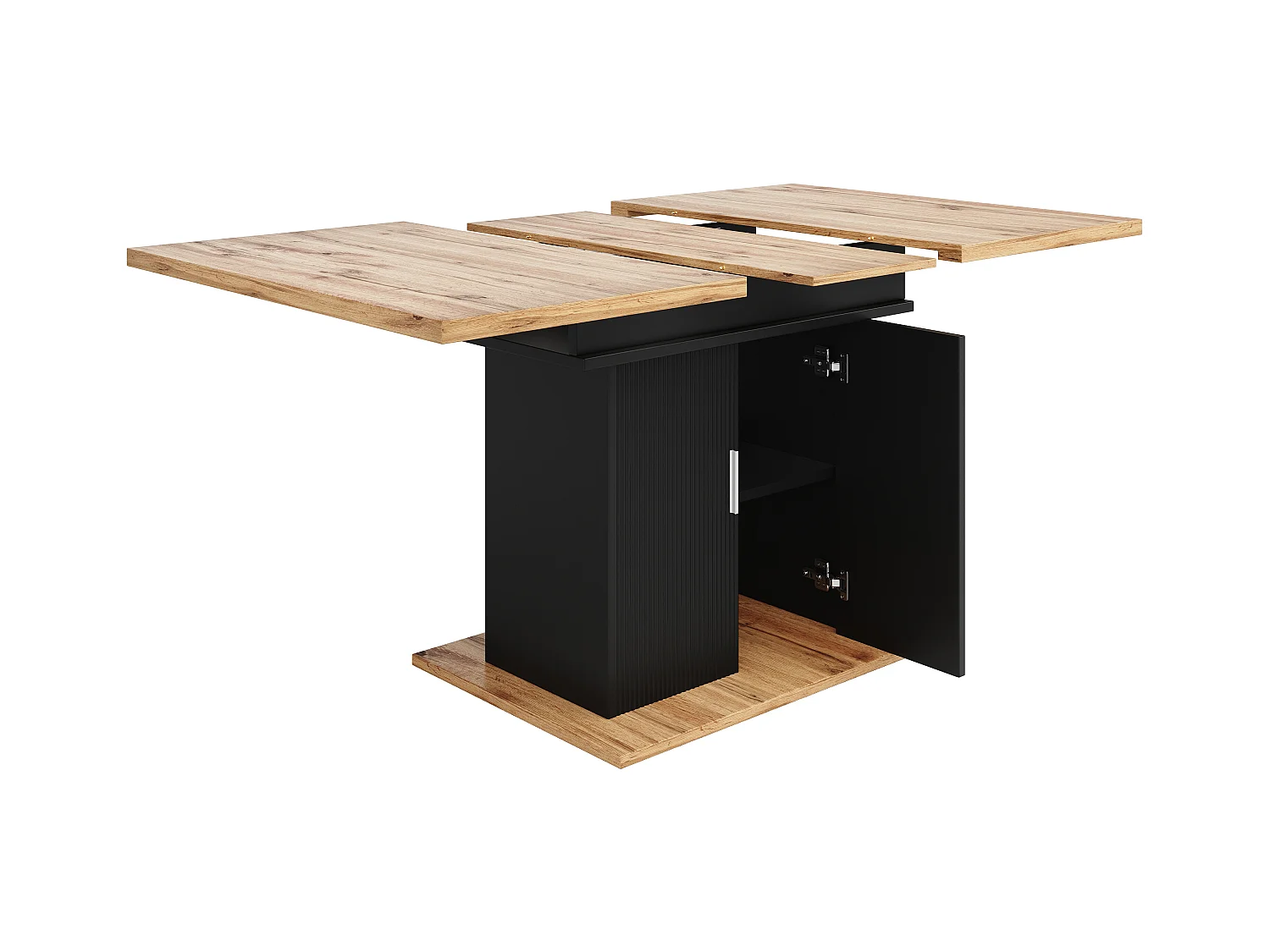 Table à manger extensible noir - Table à manger avec 2 portes - plateau en bois - rangement ouvert
