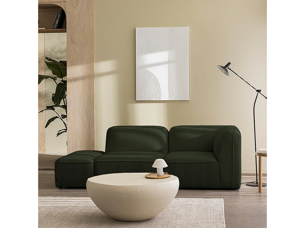 Noor - Pouf pour canapé modulable en tissu bouclette - Vert kaki