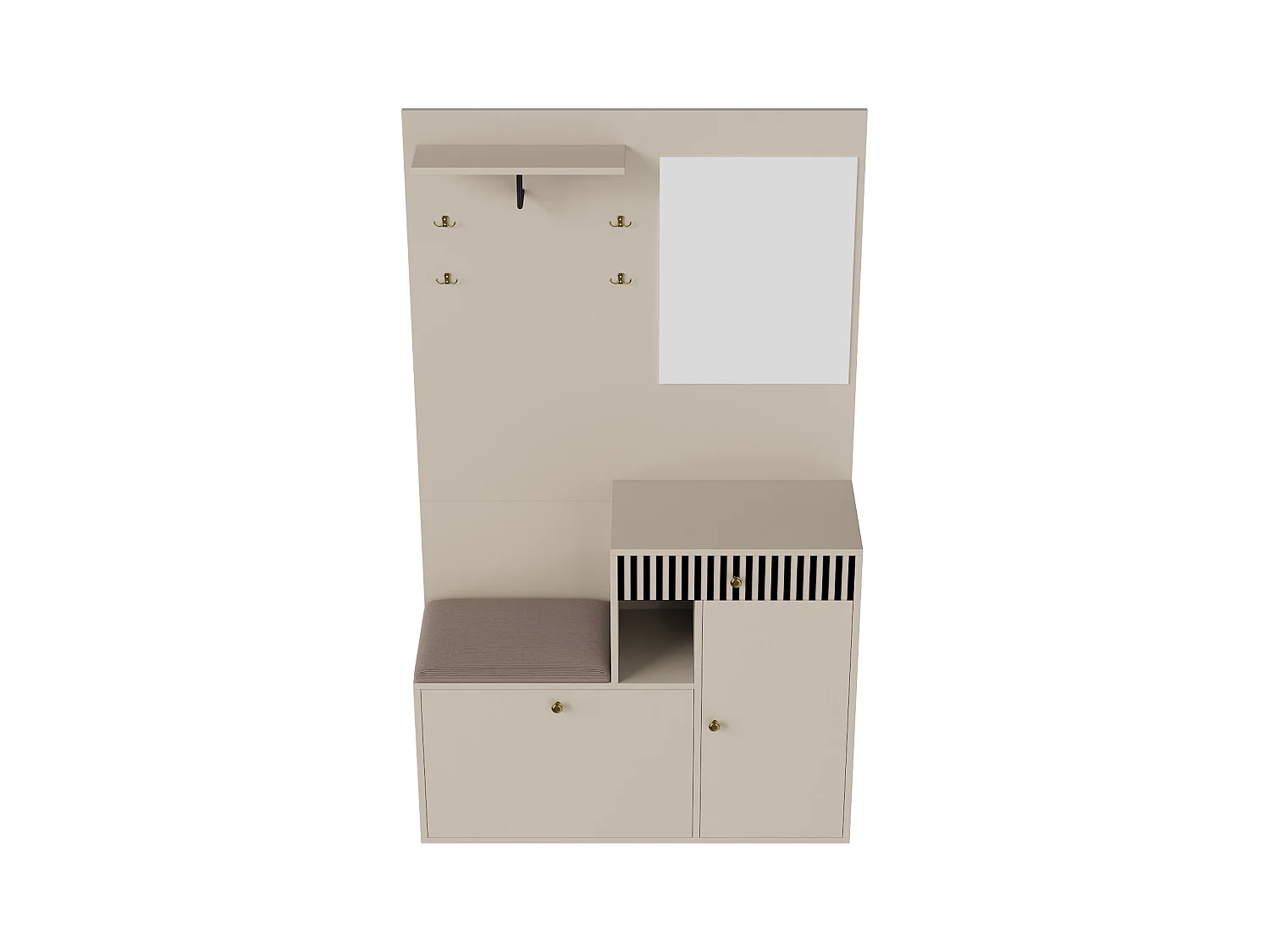 Vestiaire avec 2 portes, tiroir, miroir et coussin, matériau MDF 110x37x185,5 cm