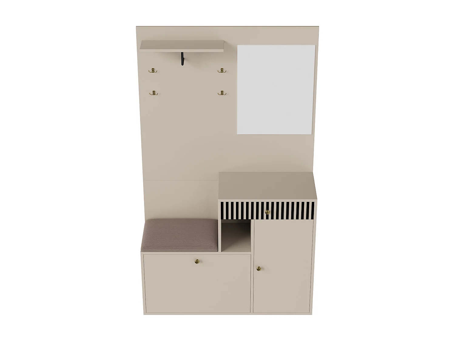 Kledingkast met 2 deuren, lade, spiegel en kussen, MDF-materiaal 110x37x185,5 cm