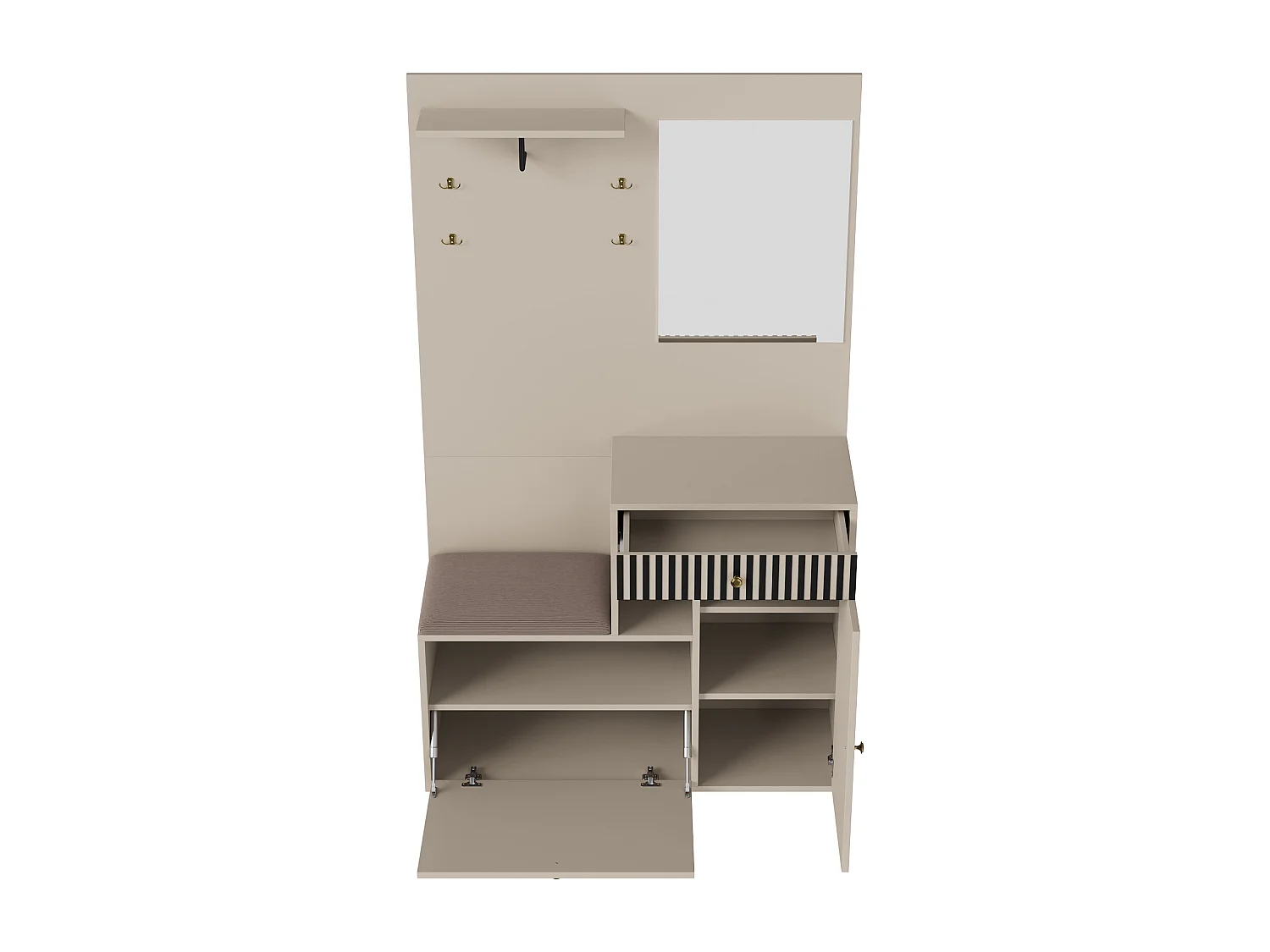 Kledingkast met 2 deuren, lade, spiegel en kussen, MDF-materiaal 110x37x185,5 cm