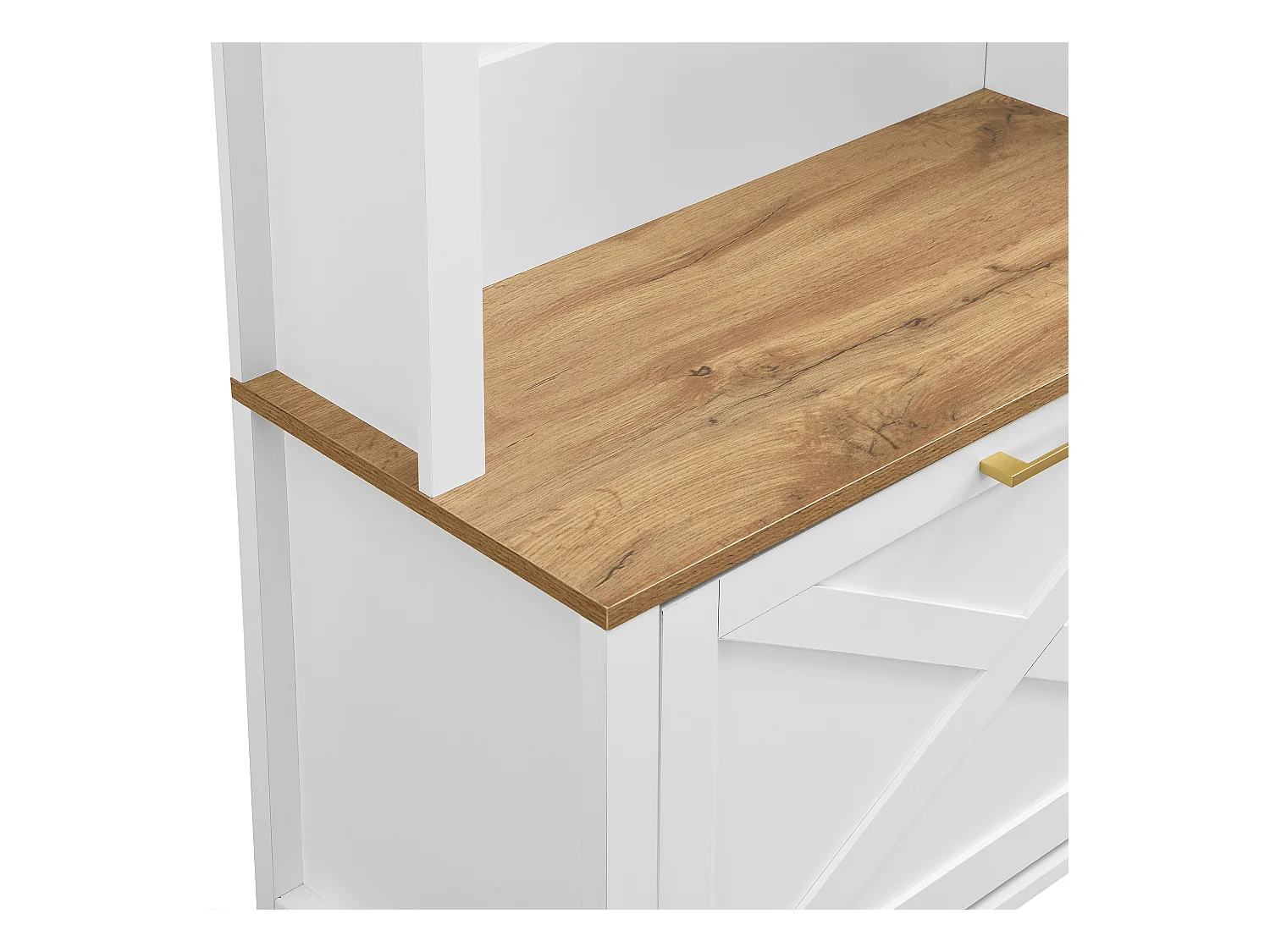 Vestiaire blanc et naturel avec porte et crochets dorés, design arche 75x35x195cm