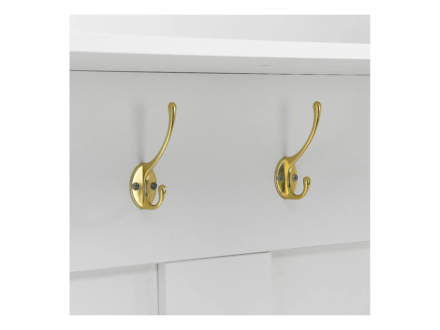 Vestiaire blanc et naturel avec porte et crochets dorés, design arche 75x35x195cm