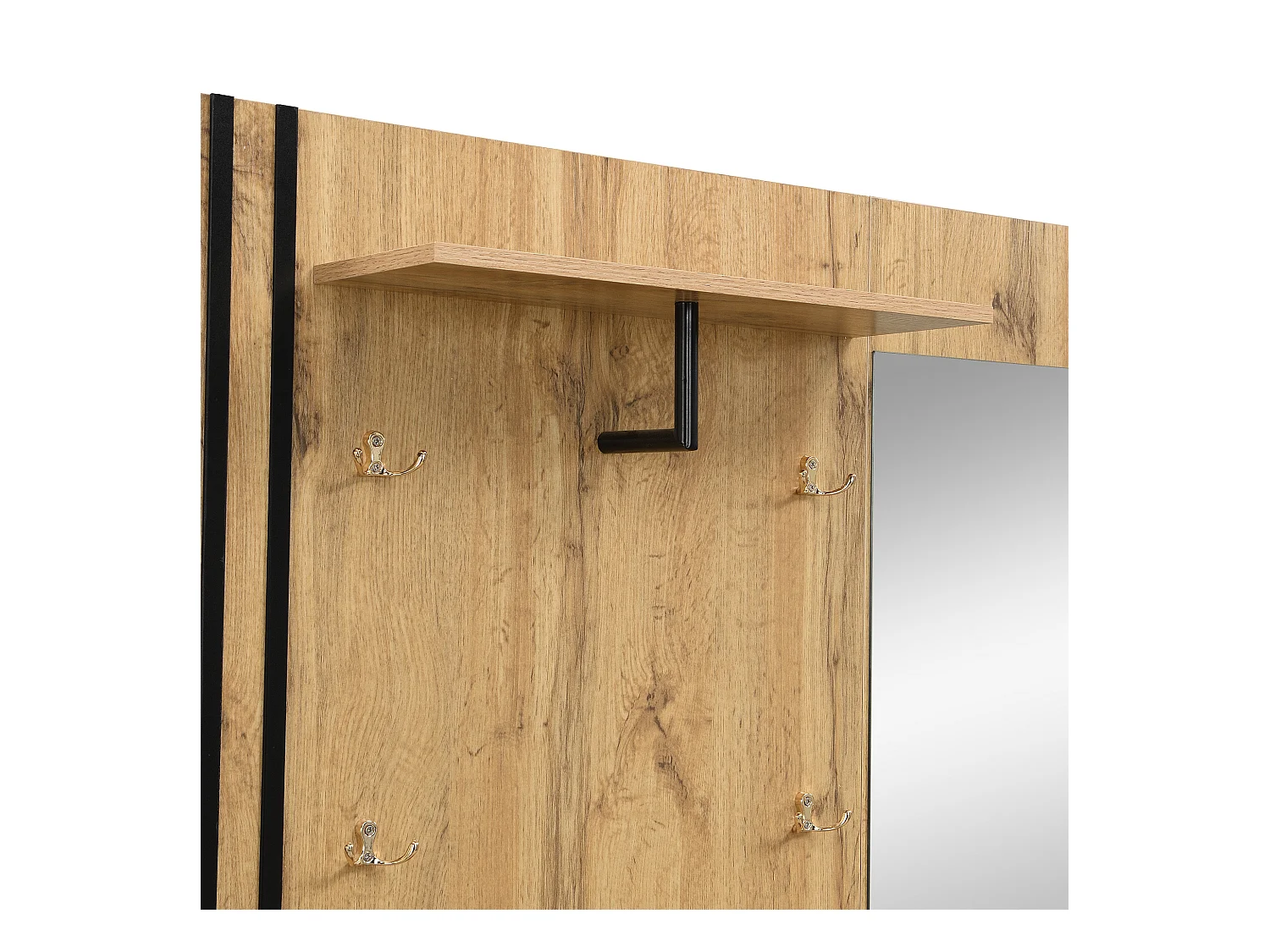 Armadio naturale con 2 ante, specchio, portaombrelli e panca portascarpe, multifunzionale 115 x 37 x 185