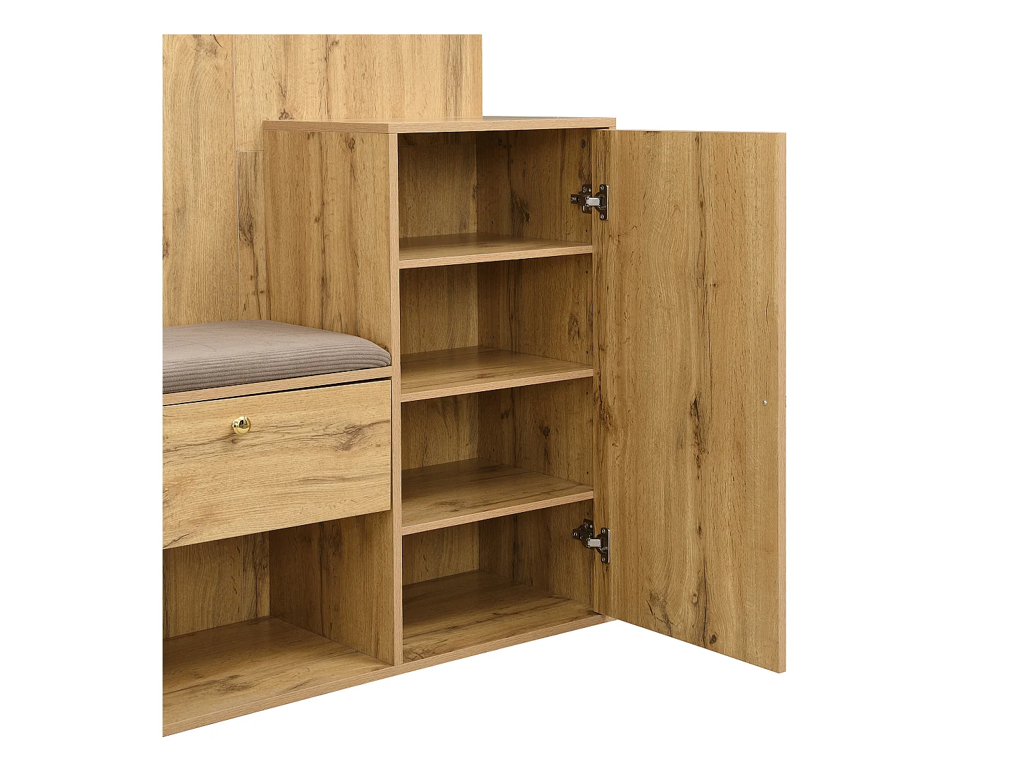 Armadio naturale con 2 ante, specchio, portaombrelli e panca portascarpe, multifunzionale 115 x 37 x 185