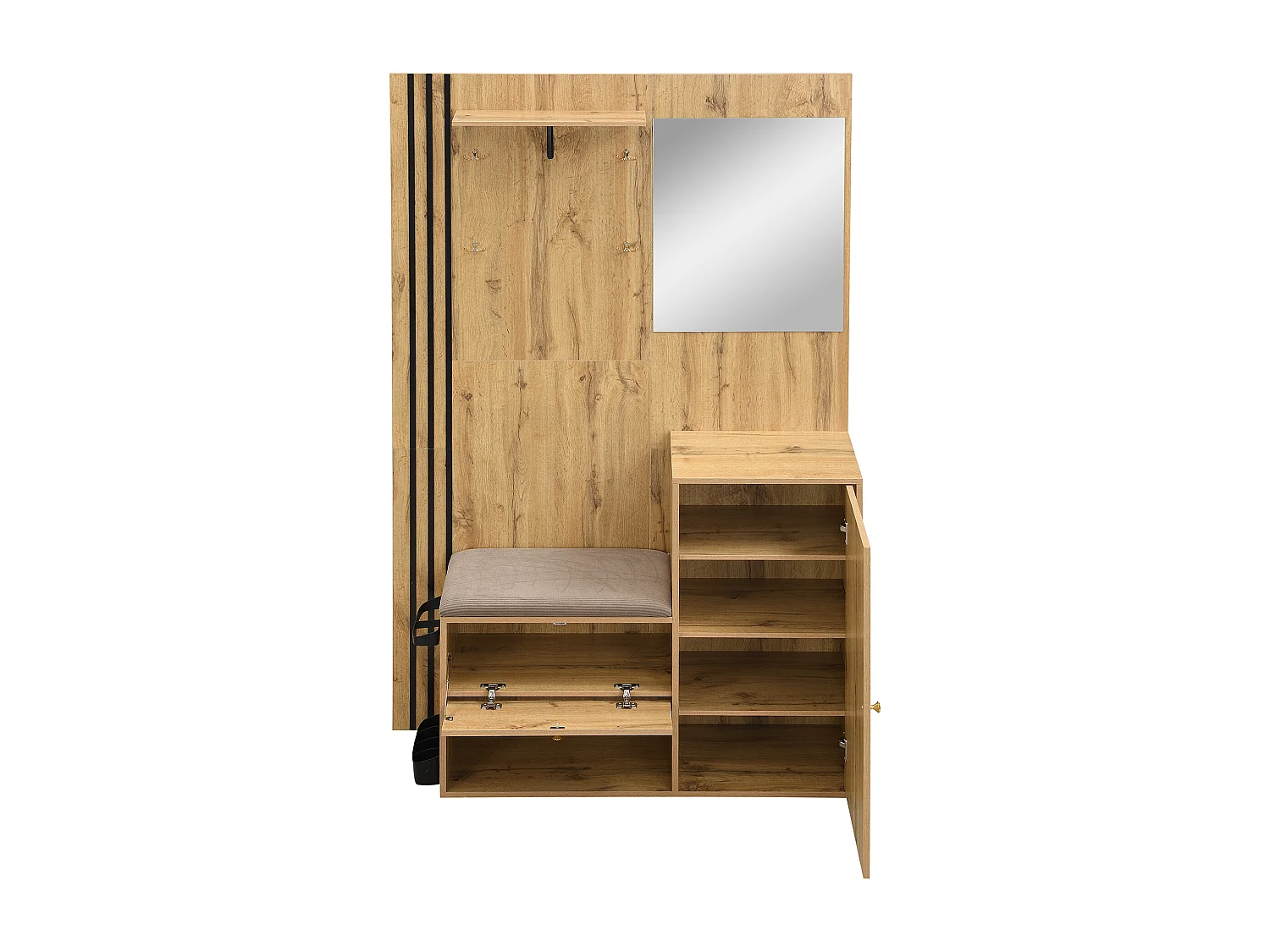 Vestiaire naturel avec 2 portes, miroir, porte-parapluie et banc à chaussures, multifonctionnel 115 x 37 x 185