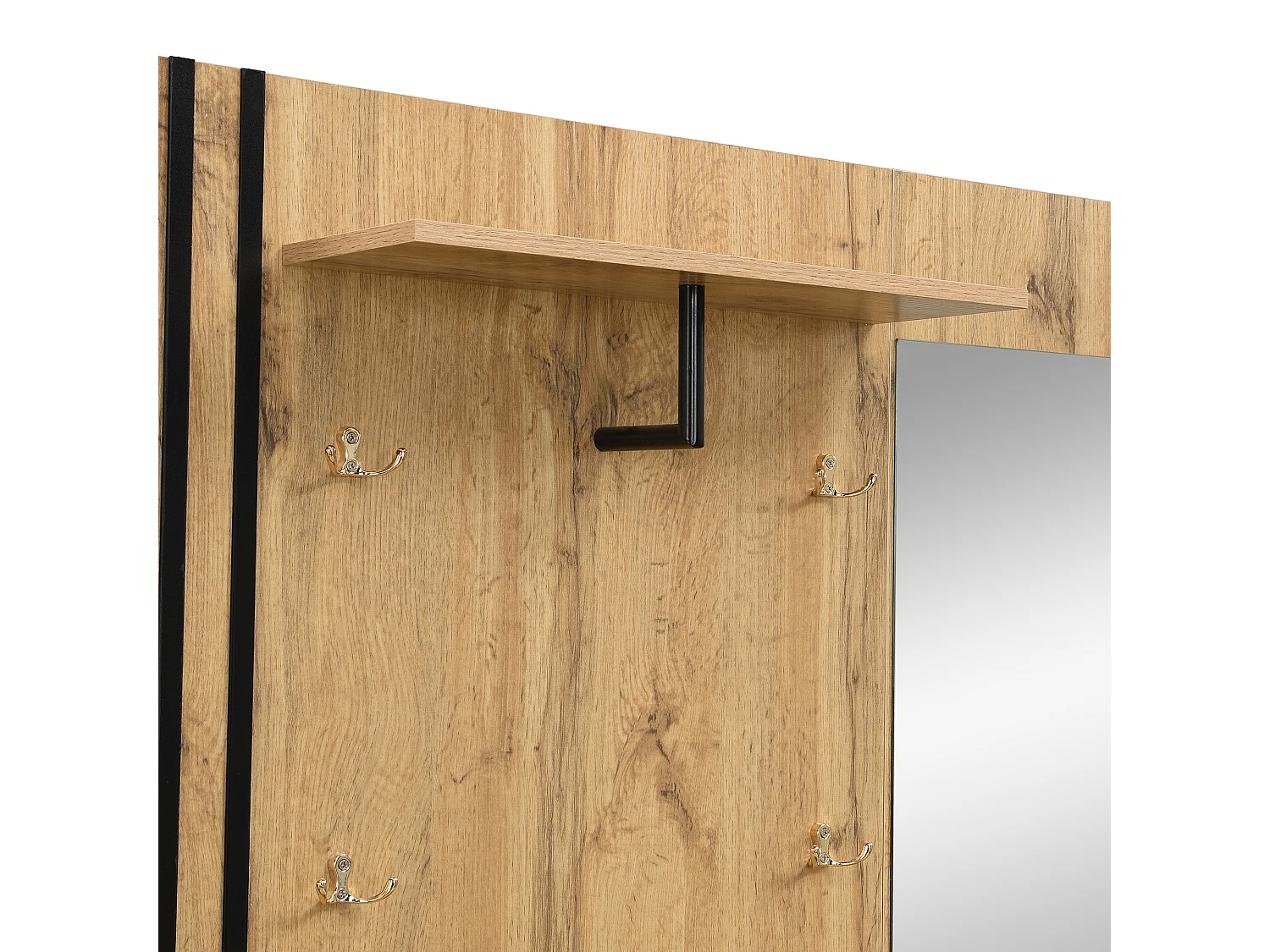 Vestiaire naturel avec 2 portes, miroir, porte-parapluie et banc à chaussures, multifonctionnel 115 x 37 x 185