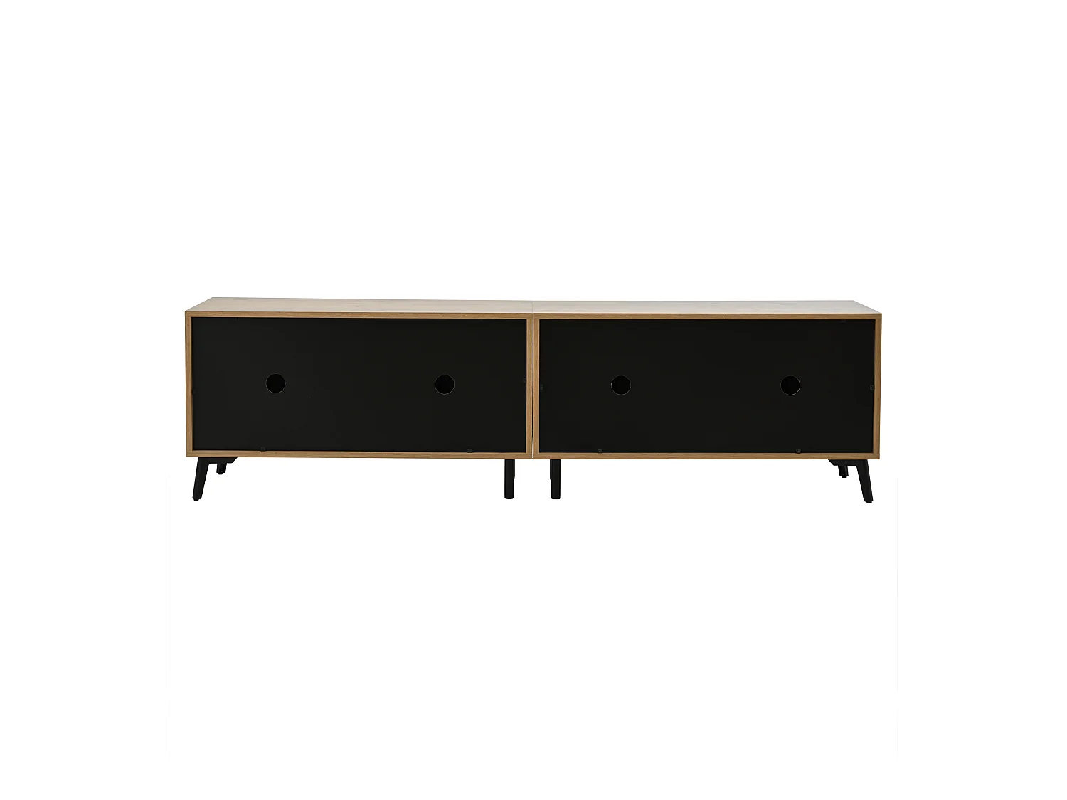 Meuble TV naturel et noir avec 4 portes, plateau en grain de bois 180x40x50cm