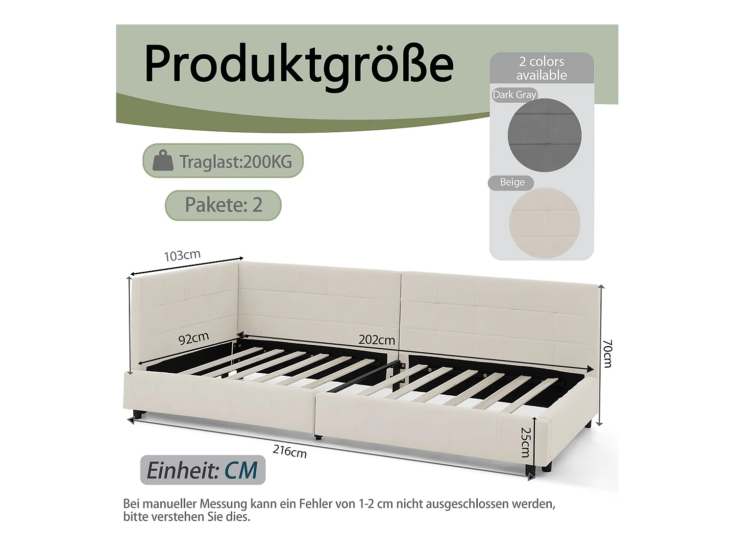 Lit enfant simple beige  90x200cm, dossier haut, tissu velours, sans matelas