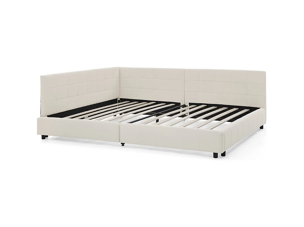 Cadre de lit beige  140x200cm, dossier haut, tissu velours, sans matelas