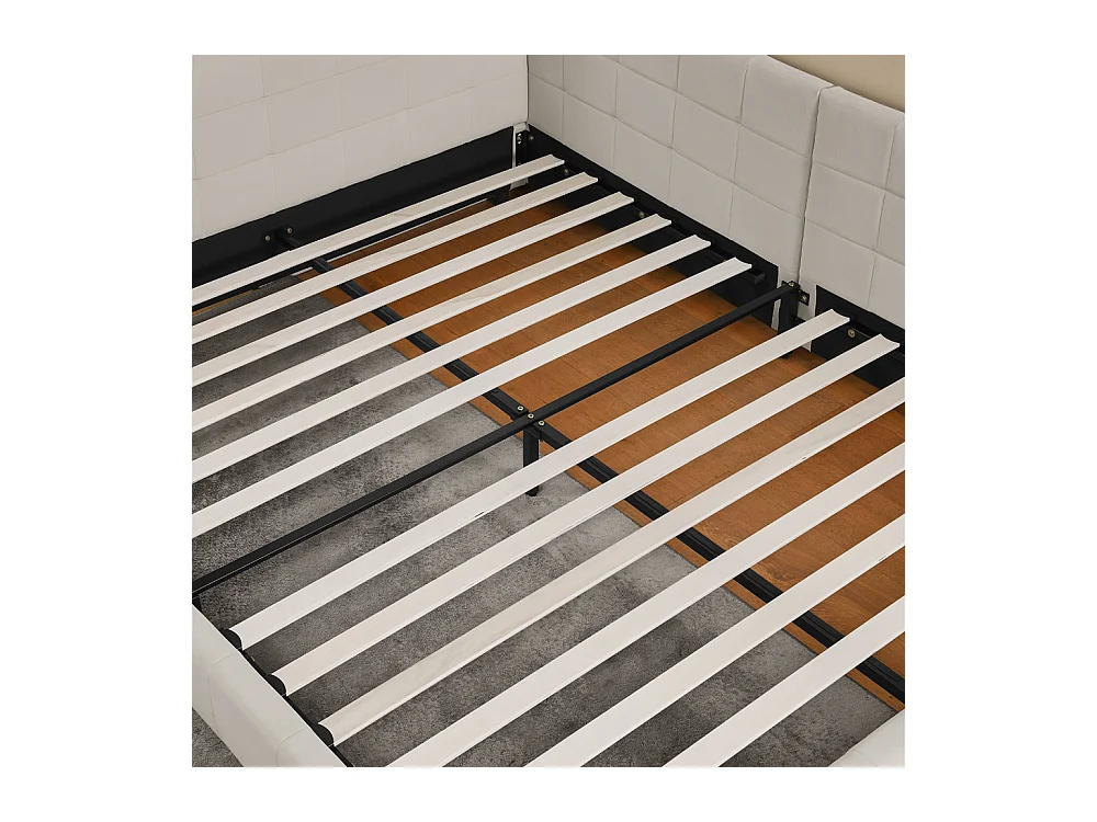 Cadre de lit beige  140x200cm, dossier haut, tissu velours, sans matelas