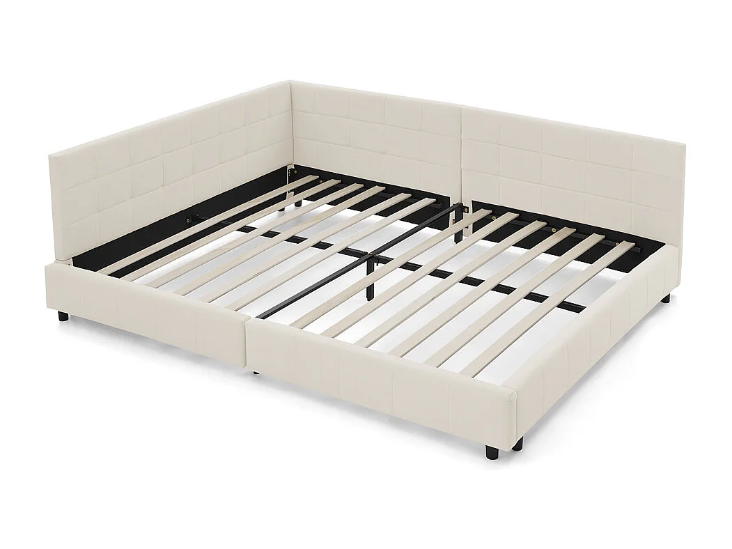 Cadre de lit beige  140x200cm, dossier haut, tissu velours, sans matelas