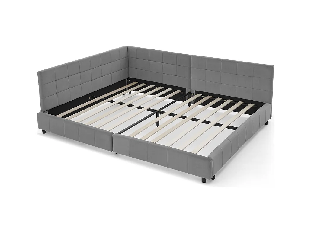 Cama doble adulto gris oscuro 160x200cm, respaldo alto, tejido de terciopelo, sin colchón