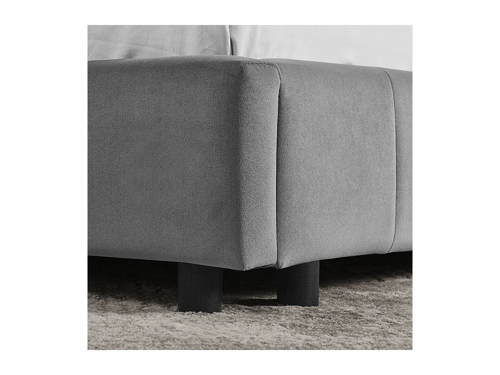 Cama doble adulto gris oscuro 160x200cm, respaldo alto, tejido de terciopelo, sin colchón