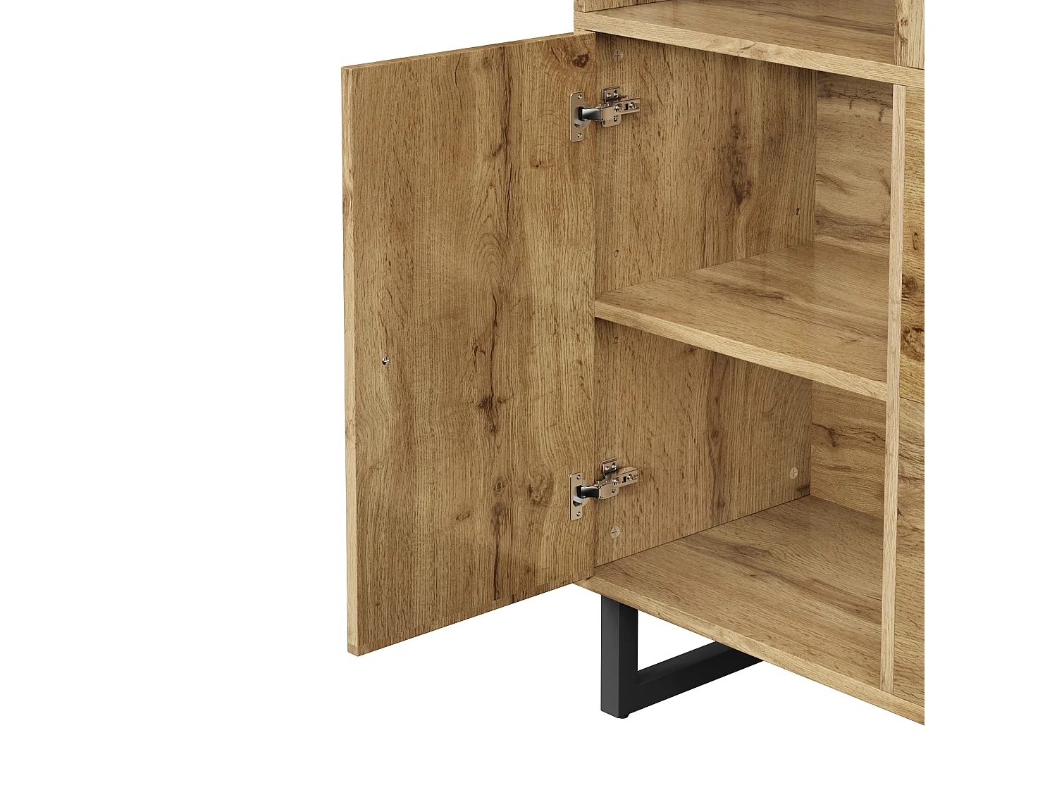 Armoire naturelle avec 2 tiroirs et 2 portes, étagères ouvertes, matériau MDF 110x38x186 cm