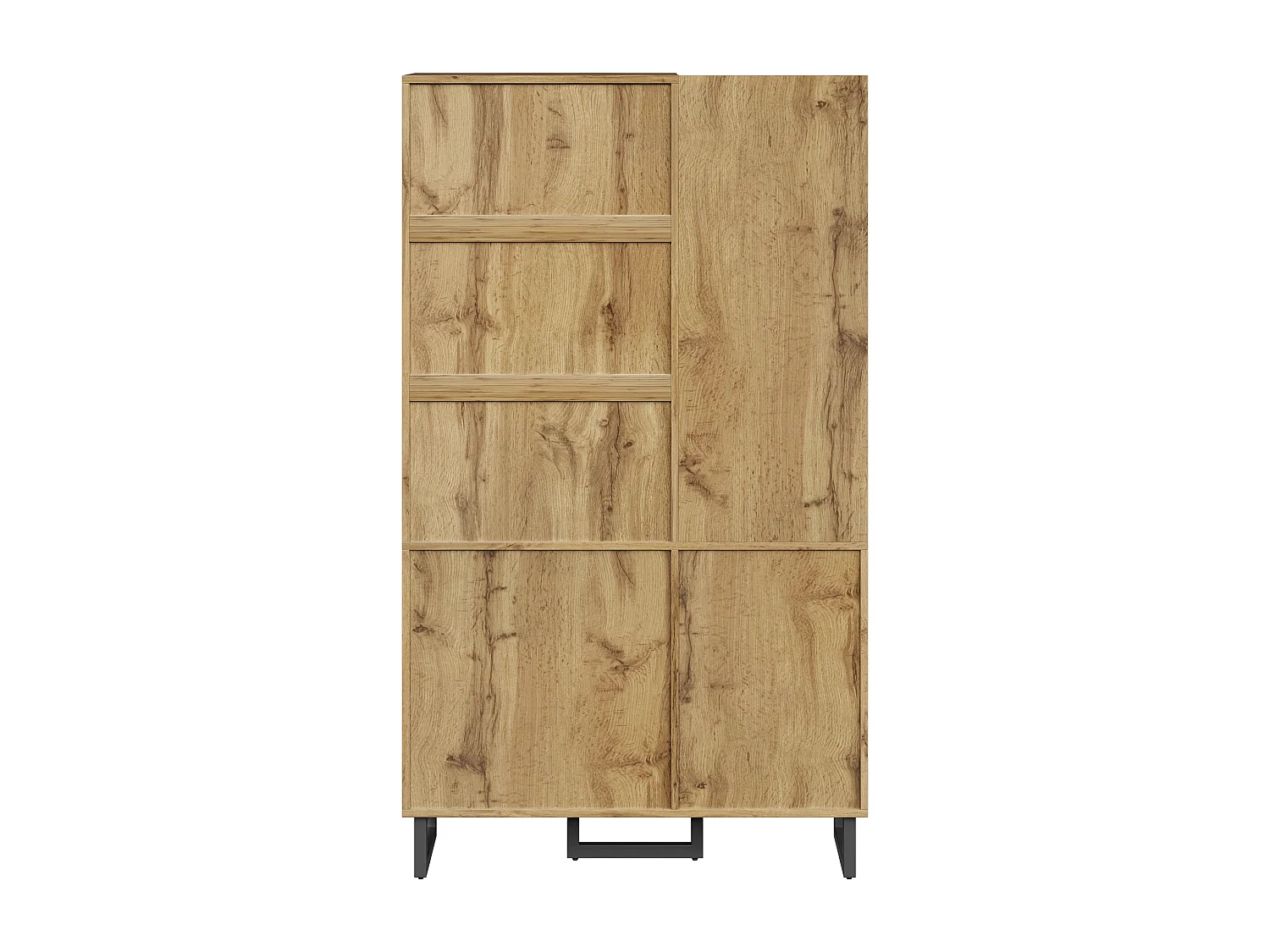 Natuurlijke kledingkast met 2 lades en 2 deuren, open planken, MDF-materiaal 110x38x186 cm