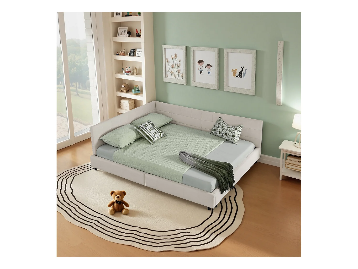 Letto matrimoniale beige per adulti 160x200cm, schienale alto, tessuto in velluto, senza materasso