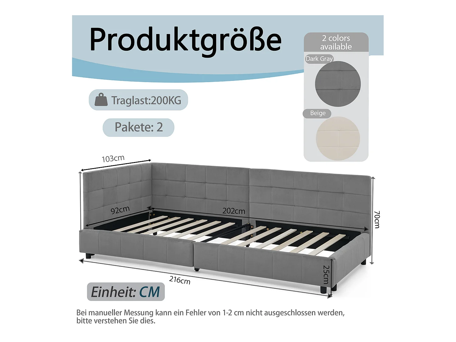 Lit enfant simple gris foncé 90x200cm, dossier haut, tissu velours, sans matelas