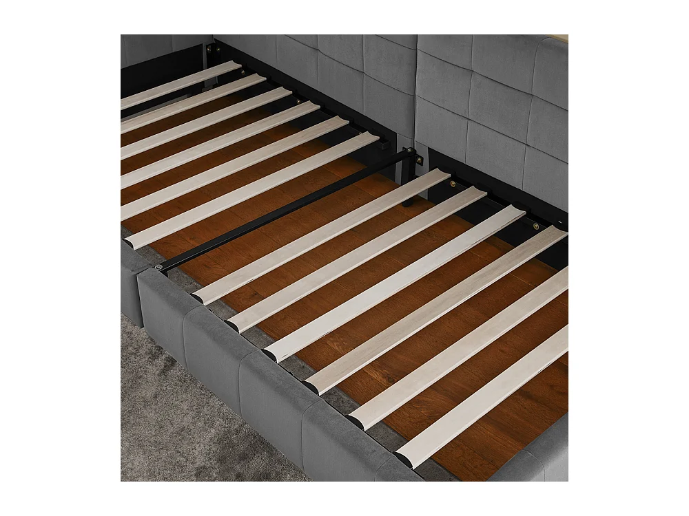 Lit enfant simple gris foncé 90x200cm, dossier haut, tissu velours, sans matelas